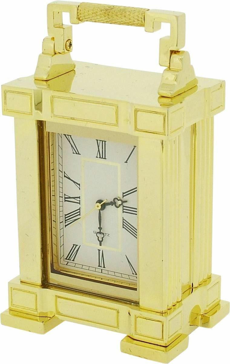 Miniature Clock Gold French Mantel Clock with Handle Solid Brass IMP38H