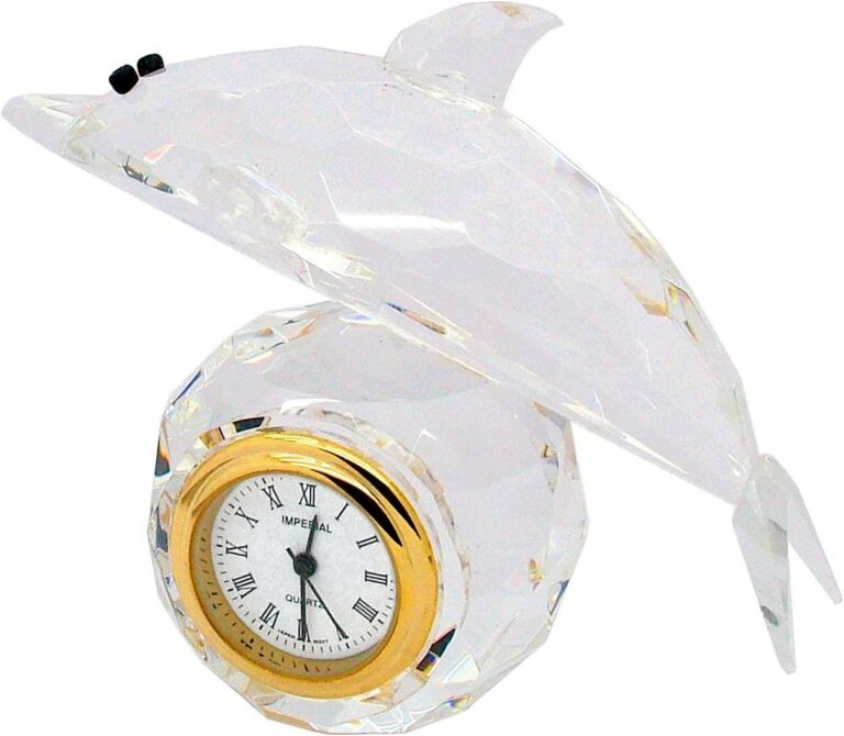 Miniature Clock Dolphin Crystal & Gold Plated Alloy Fittings Solid Brass IMP520