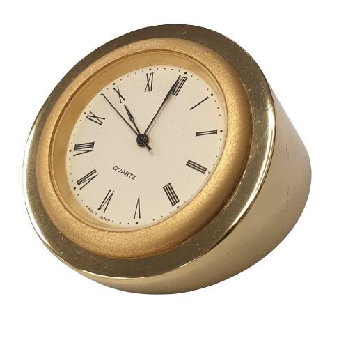 Miniature Clock Goldtone Metal Small Round Desk Clock Solid Brass IMP55