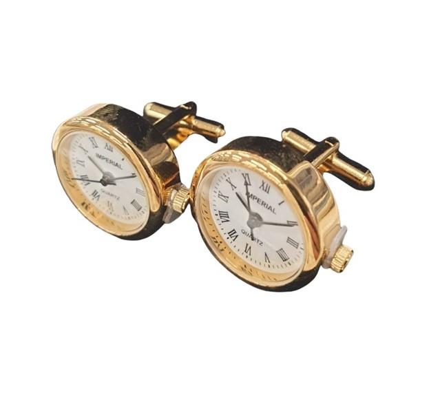 Miniature Clock Goldtone Metal Cufflinks Solid Brass IMP414 – CLEARANCE NEEDS RE-BATTERY