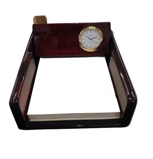 Miniature Clock With Brown Notepad Holder Solid wood IMP201 – CLEARANCE NEEDS RE-BATTERY