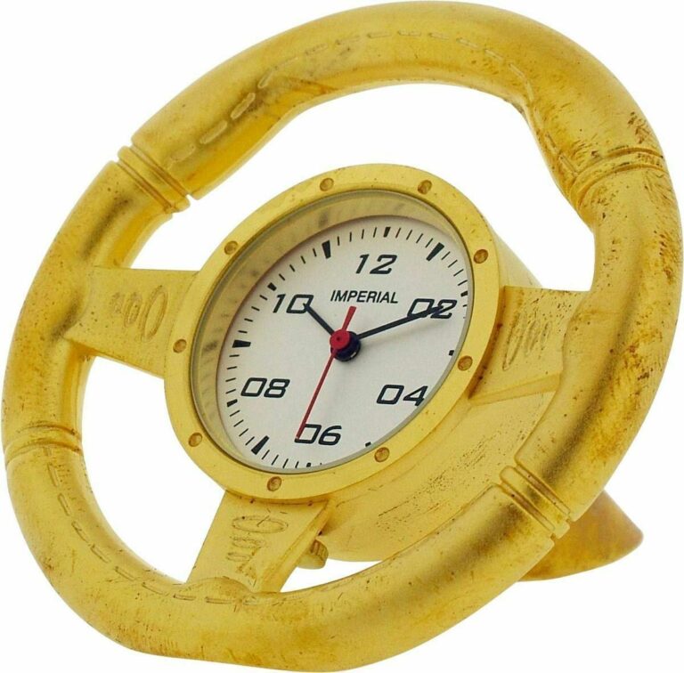 Miniature Clock Goldtone Metal Steering Wheel Solid Brass IMP1032