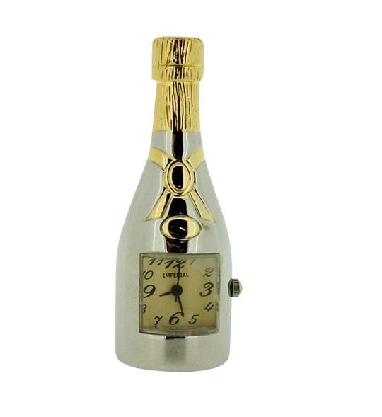 Miniature Clock Two tone Champagne Bottle clock Solid Brass IMP1031- CLEARANCE NEEDS RE-BATTERY