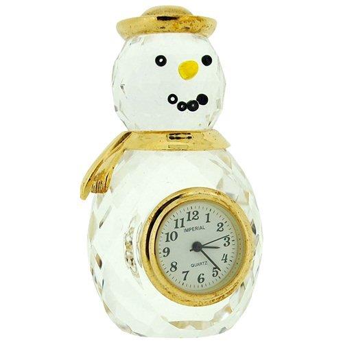 Miniature Clock Crystal Winter Snowman with Goldtone Solid Brass IMP515 -NEEDS RE-BATTERY