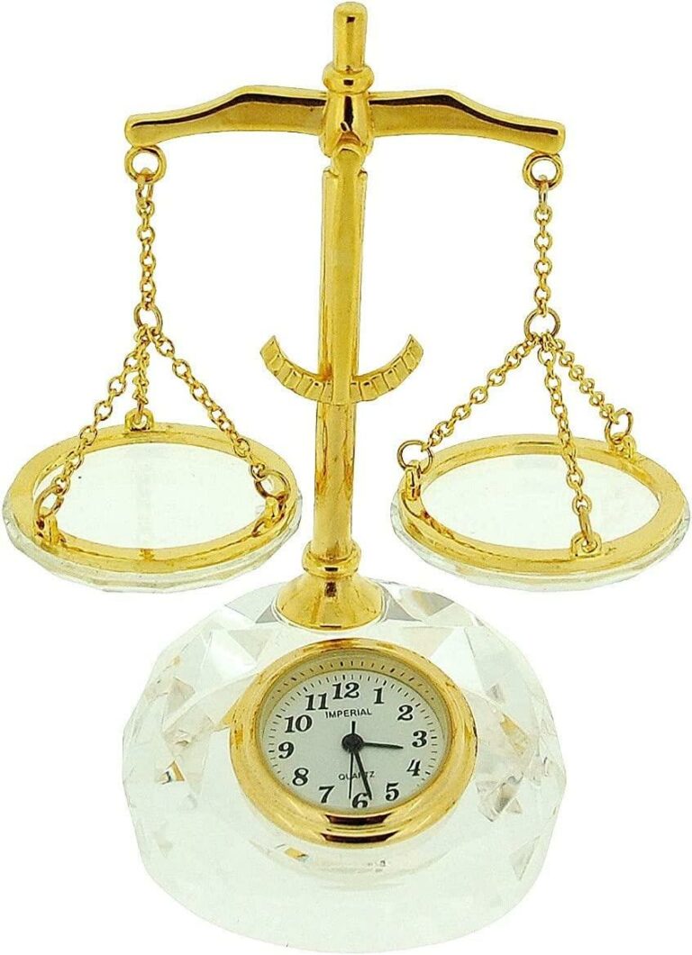 Miniature Clock Gold Plated Alloy & Crystal Balance Scales IMP513 – CLEARANCE NEEDS RE-BATTERY