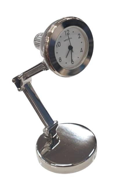 Miniature Clock Study Lamp Silvertone Solid Brass IMP1058S
