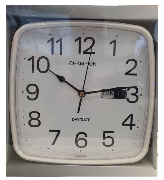 Champion Square Day/Date White Wall Clock CL616W