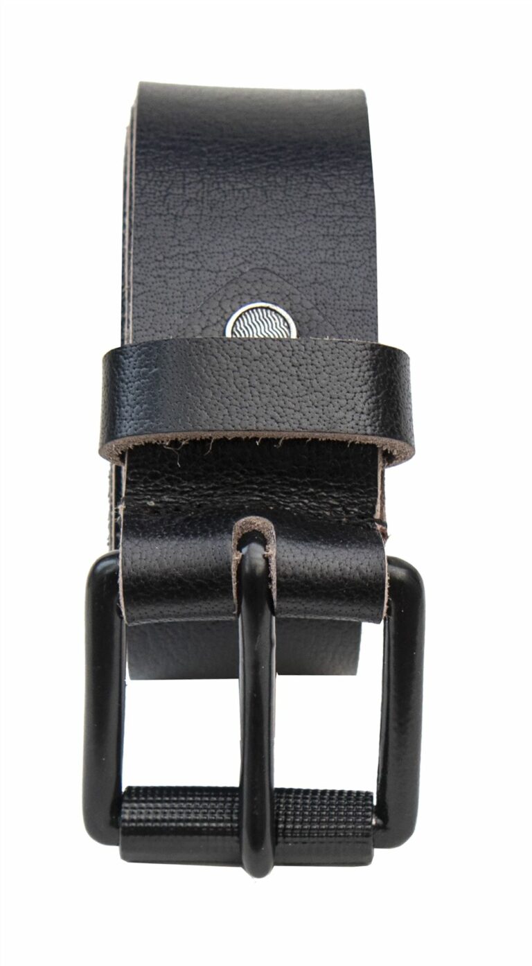 Primehide Mens Leather Belt 1.5″ (38mm) Jeans Width Roller Buckle Gents – Black