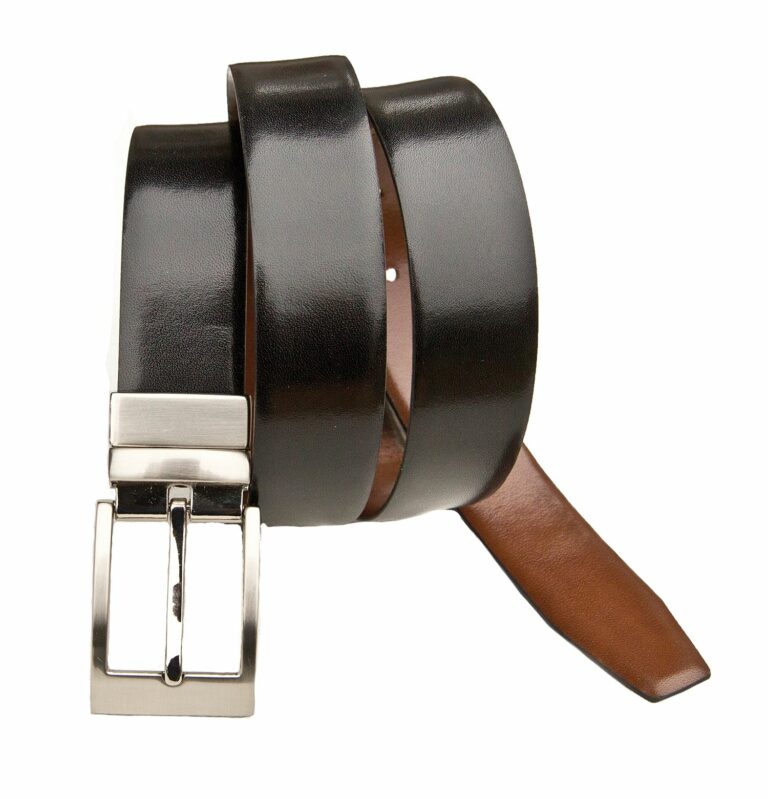 Primehide Mens Reversible Leather Belt Black / Brown 1.4″ (34mm) Suit Belt