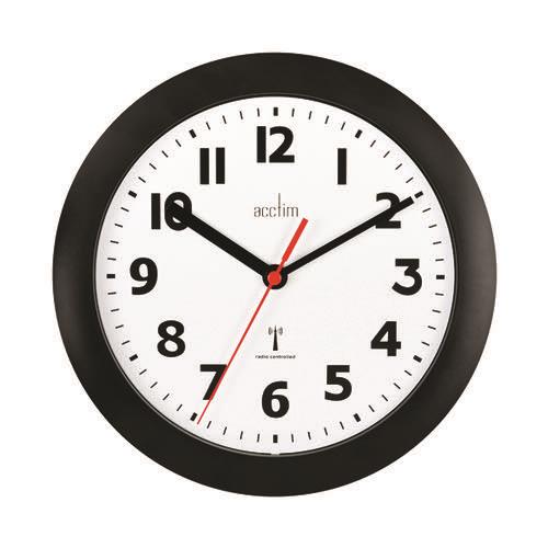 Acctim Parona Radio Controlled Plastic Wall Clock Black 74313 23cm