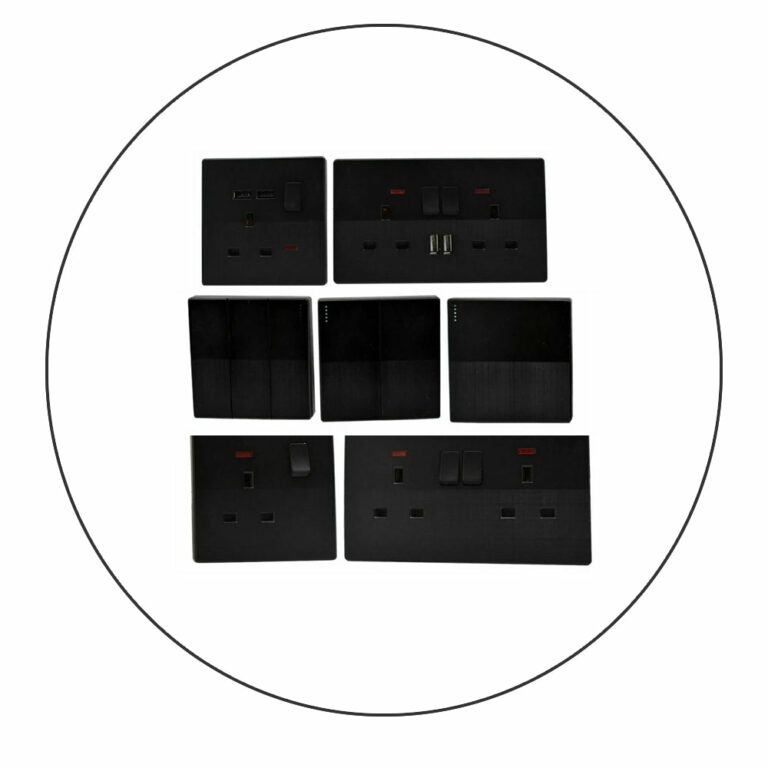 Single Double Screwless Black Light Switches & Socket Flatplate~2526