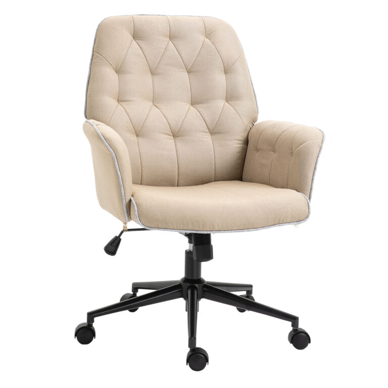 Office Chair Task Adjustable Height Mid Back Armrest Tilt Linen Beige Vinsetto