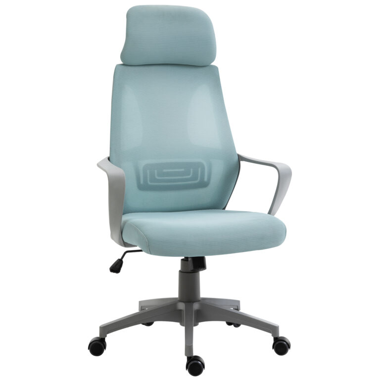 Mesh Back Office Chair w/ Adjustable Height Padded Headrest Blue Vinsetto