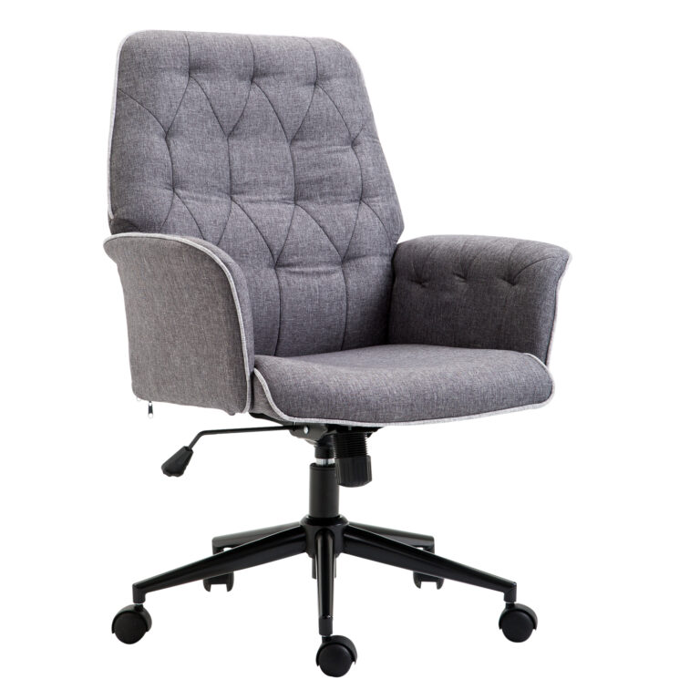 Office Chair Task Adjustable Height Mid Back Armrest Tilt Linen Grey HOMCOM