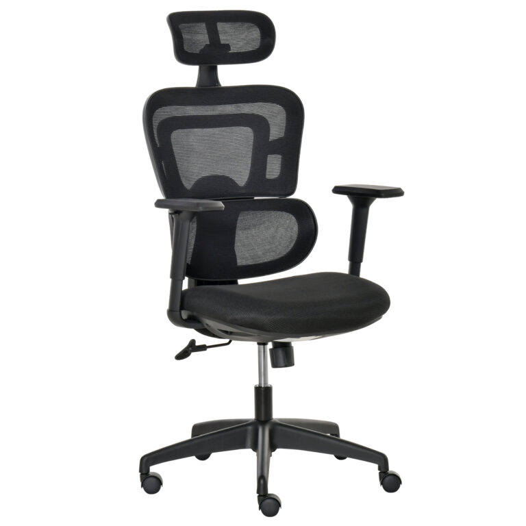 Mesh Office Chair Swivel Desk Chair Adjustable Height Headrest Black Vinsetto
