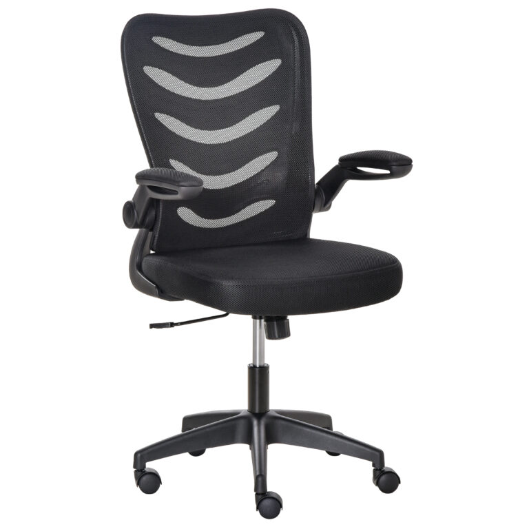 Mesh Office Chair Home Swivel Task Chair Lumbar Support, Arm, Black Vinsetto