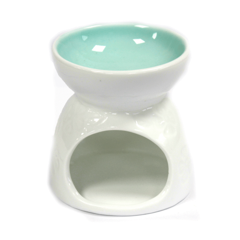 Classic White Oil Burner – Floral with Teal Well