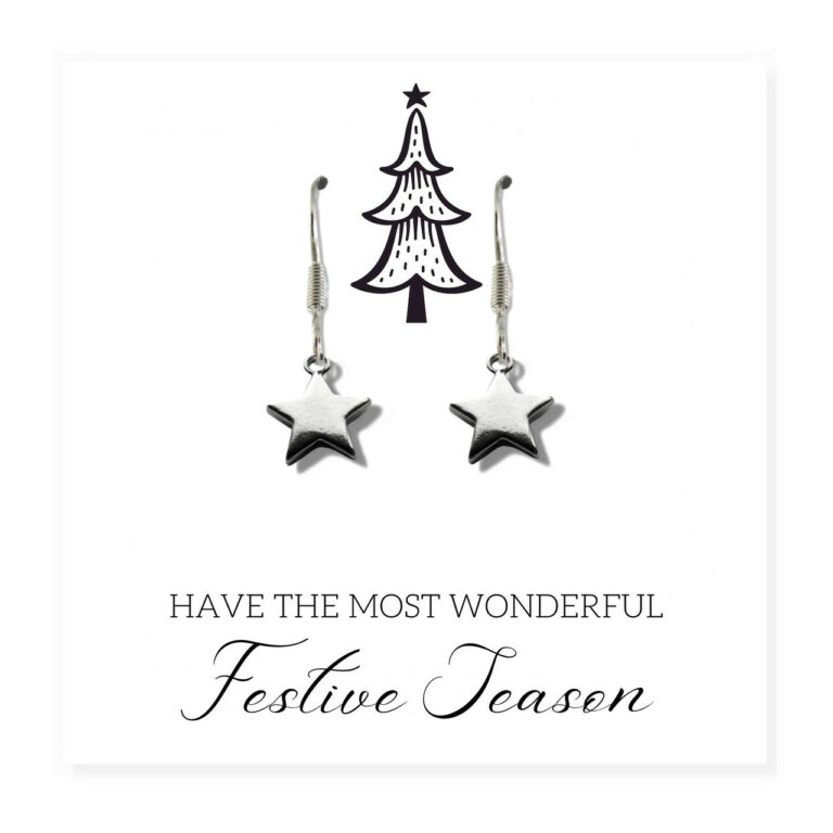 Silver Star Earrings – Festive Season Card Gift