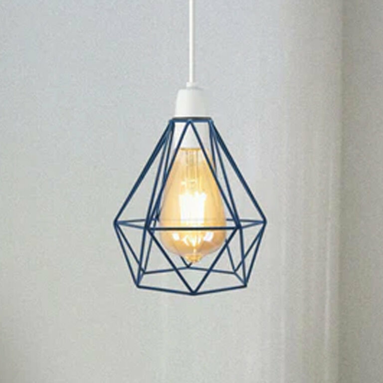 Industrial Light Bulb Cage Diamond Loft Blue Metal Lampshade~1905