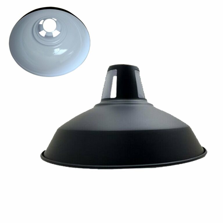 Industrial Style Barn Slotted Lamp Shade Metal Black inner White Ceiling Pendant Light Shade~1064